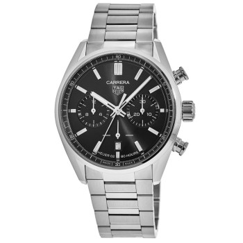 Cópia Tag Heuer Carrera Calibre Heuer 02 42 mm Relógio masculino de aço com mostrador preto CBN2010.BA0642