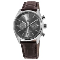 Cópia Tag Heuer Carrera cronógrafo mostrador cinza pulseira de couro marrom relógio masculino CBN2012.FC6483