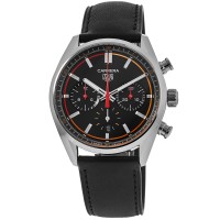 Réplica Tag Heuer Carrera cronógrafo mostrador preto com pulseira de couro relógio masculino CBN201C.FC6542