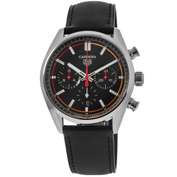 Réplica Tag Heuer Carrera cronógrafo mostrador preto com pulseira de couro relógio masculino CBN201C.FC6542