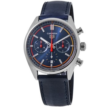 Relógio masculino Tag Heuer Carrera falso com cronógrafo com mostrador azul e pulseira de couro CBN201D.FC6543