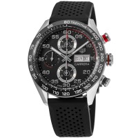 Réplica Tag Heuer Carrera Cronógrafo Day-Date Mostrador Preto Pulseira de Borracha Relógio Masculino CBN2A1AA.FT6228