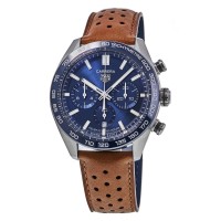 Réplica Tag Heuer Carrera Cronógrafo Automático Mostrador Azul Pulseira De Couro Relógio Masculino CBN2A1A.FC6537