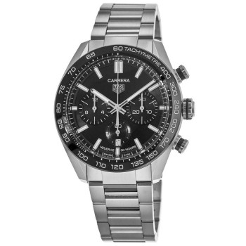 Réplica Tag Heuer Carrera cronógrafo mostrador preto relógio masculino de aço CBN2A1B.BA0643