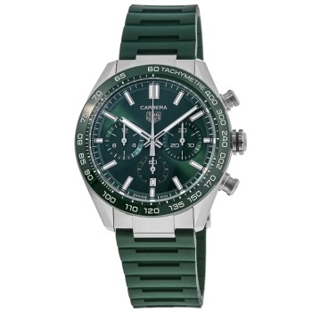 Cópia Tag Heuer Carrera Cronógrafo Calibre Heuer 02 Mostrador Verde Pulseira de Borracha Relógio Masculino CBN2A1N.FT6238