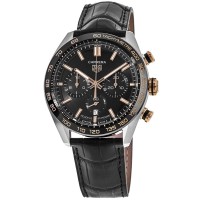 Cópia Tag Heuer Carrera cronógrafo mostrador preto pulseira de couro relógio masculino CBN2A5A.FC6481