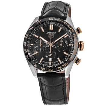 Cópia Tag Heuer Carrera cronógrafo mostrador preto pulseira de couro relógio masculino CBN2A5A.FC6481