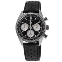 Replica Relógio Tag Heuer Carrera cronógrafo com mostrador preto e pulseira de couro CBS2210.FC6534