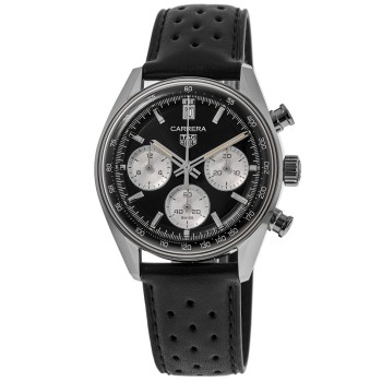 Replica Relógio Tag Heuer Carrera cronógrafo com mostrador preto e pulseira de couro CBS2210.FC6534