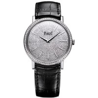 Falso Piaget Altiplano Ouro Branco Conjunto de Diamantes Mostrador Pulseira de Couro Preto Relógio Unissex G0A36128