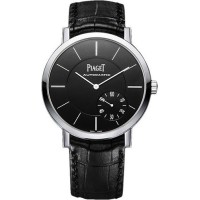 Réplica Piaget Altiplano mostrador preto com pulseira de couro preta relógio masculino G0A37126