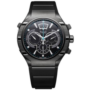 Réplica Piaget Polo com mostrador preto e pulseira de borracha relógio masculino G0A37504