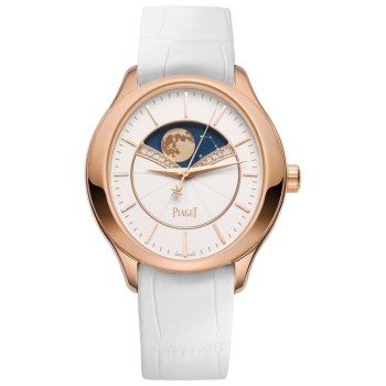 Falso Piaget Limelight mostrador branco ouro rosa pulseira de couro branco relógio feminino G0A40110