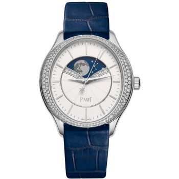 Cópia Piaget Limelight Stella mostrador branco com pulseira de couro em ouro branco relógio masculino G0A40111