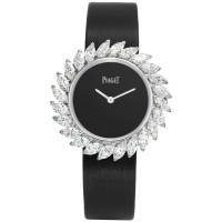 Relógio feminino falso Piaget Limelight Gala mostrador preto diamante pulseira de cetim preto G0A41252