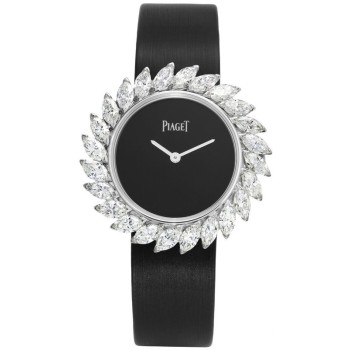 Relógio feminino falso Piaget Limelight Gala mostrador preto diamante pulseira de cetim preto G0A41252