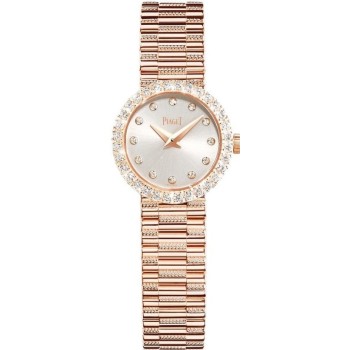 Copiar relógio feminino Piaget Tradition prata mostrador diamante rosa ouro G0A42048