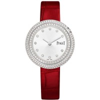 Cópia Piaget Possession Prata Diamante Mostrador Borgonha Pulseira de Couro Relógio Feminino G0A43095