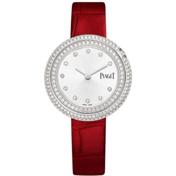 Cópia Piaget Possession Prata Diamante Mostrador Borgonha Pulseira de Couro Relógio Feminino G0A43095