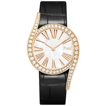 Falso Piaget Limelight Gala Mãe de Pérola Mostrador Diamante Rosa Ouro Pulseira de Couro Relógio Feminino G0A43391