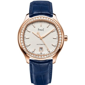 Cópia Piaget Polo Mostrador Branco Diamante Rosa Ouro Pulseira de Couro Relógio Feminino G0A44010