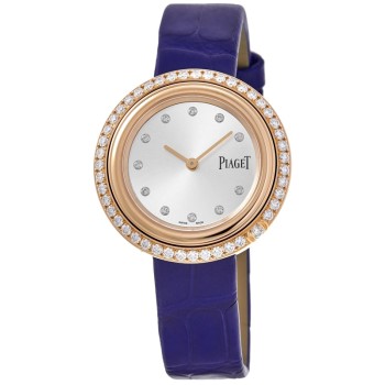 Réplica Piaget Possession Silver Dial Diamond Rose Gold Leather Strap Relógio Feminino G0A44292