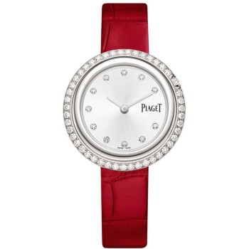 Réplica Piaget Possession mostrador prateado com pulseira de couro e diamante relógio feminino G0A44294