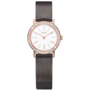 Cópia Piaget Altiplano mostrador branco diamante rosa ouro pulseira de couro relógio feminino G0A44534