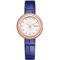 Cópia Piaget Possession Relógio feminino com mostrador prateado e diamante rosa ouro pulseira de couro G0A45062