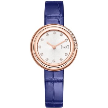 Cópia Piaget Possession Relógio feminino com mostrador prateado e diamante rosa ouro pulseira de couro G0A45062