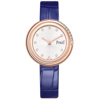 Relógio feminino Piaget Possession falso mostrador prateado diamante rosa ouro pulseira de couro G0A45072