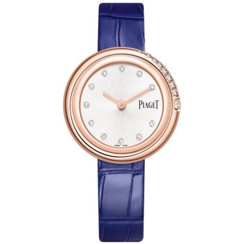 Relógio feminino Piaget Possession falso mostrador prateado diamante rosa ouro pulseira de couro G0A45072