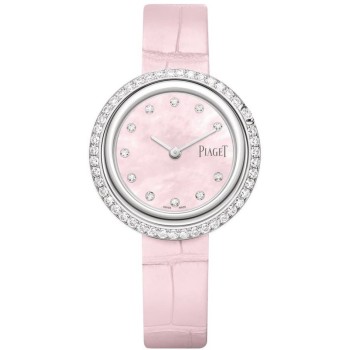 Réplica Piaget Possession Relógio feminino com mostrador em madrepérola e diamante com pulseira de couro em ouro branco G0A45074