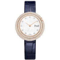 Réplica Piaget Possession Relógio feminino com mostrador madrepérola diamante rosa ouro pulseira de couro G0A45092