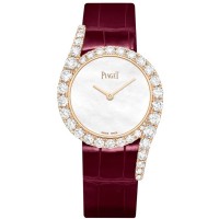 Réplica Piaget Limelight Gala Madrepérola Mostrador Diamante Rosa Ouro Pulseira de Couro Relógio Feminino G0A45161