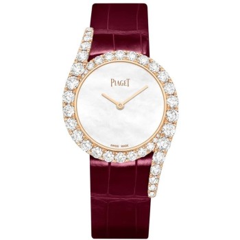 Réplica Piaget Limelight Gala Madrepérola Mostrador Diamante Rosa Ouro Pulseira de Couro Relógio Feminino G0A45161