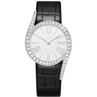 Réplica Piaget Limelight Gala Silver Dial Diamond White Gold Leather Strap Relógio Feminino G0A45360