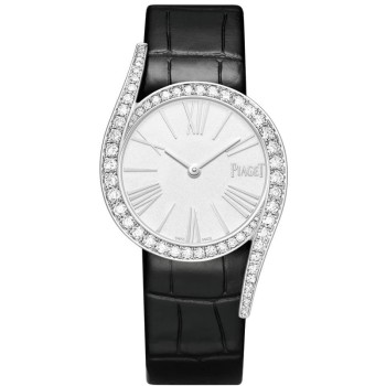 Réplica Piaget Limelight Gala Silver Dial Diamond White Gold Leather Strap Relógio Feminino G0A45360