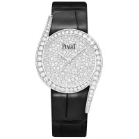 Cópia Piaget Limelight Gala Diamond Dial Relógio feminino com pulseira de couro em ouro branco G0A45362