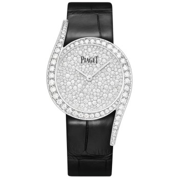 Cópia Piaget Limelight Gala Diamond Dial Relógio feminino com pulseira de couro em ouro branco G0A45362