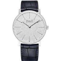 Cópia Piaget Altiplano Diamond Dial Relógio Feminino com Pulseira de Couro em Ouro Branco G0A45404