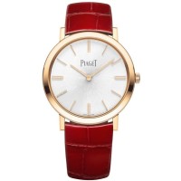 Réplica Piaget Altiplano com mostrador prateado e pulseira de couro em ouro rosa relógio feminino G0A45405