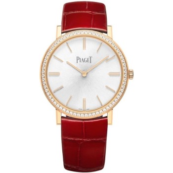 Cópia Piaget Altiplano prata mostrador diamante rosa ouro pulseira de couro relógio feminino G0A45406