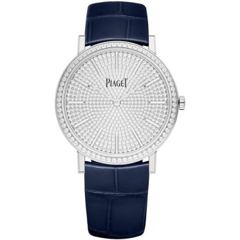 Relógio feminino falso Piaget Altiplano com mostrador de diamante e pulseira de couro em ouro branco G0A45408