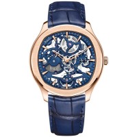 Copiar relógio masculino Piaget Polo Skeleton com pulseira de couro em ouro rosa G0A46009