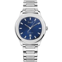 Relógio feminino falso Piaget Polo Date com mostrador azul e diamante em aço G0A46018