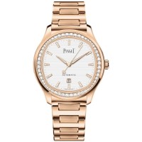 Cópia Piaget Polo Data Mostrador Branco Diamante Rosa Ouro Relógio Masculino G0A46020