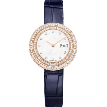 Falso Piaget Possessão Data Mãe de Pérola Mostrador Diamante Rosa Ouro Pulseira de Couro Relógio Feminino G0A46063