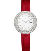 Cópia Piaget Possessão Data Mãe de Pérola Mostrador Diamante Ouro Branco Pulseira de Couro Relógio Feminino G0A46085