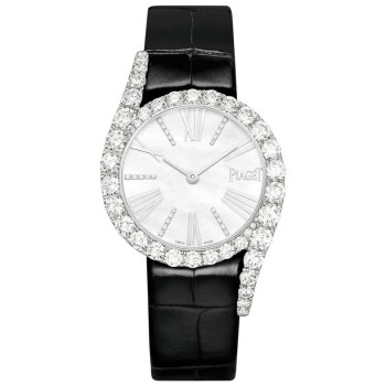 Cópia Piaget Limelight Gala Relógio feminino com mostrador em madrepérola e pulseira de couro com diamante G0A46180